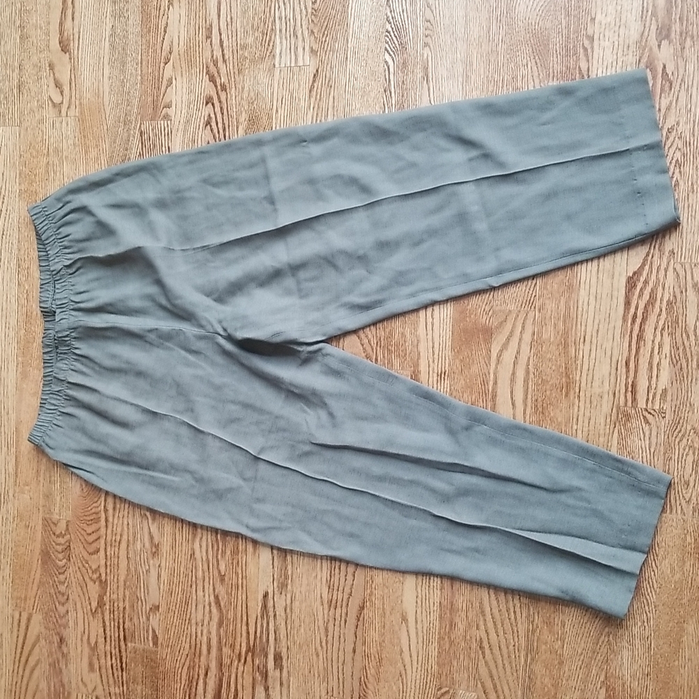 (18) Made in Canada Green Rayon Blend Trousers Elastic Waistband Office Workwear